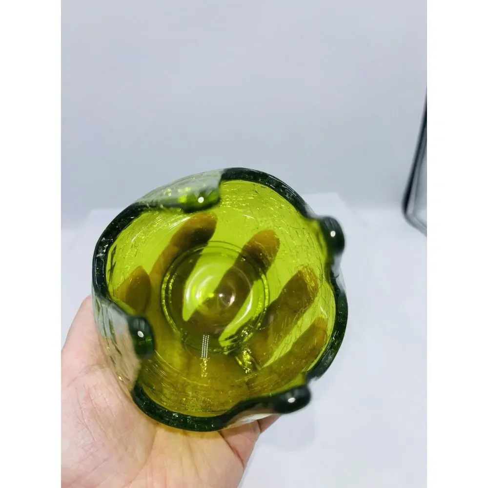MCM Viking Epic Avocado Green Crackle Glass Patio Votive Dish 4 Prong Design